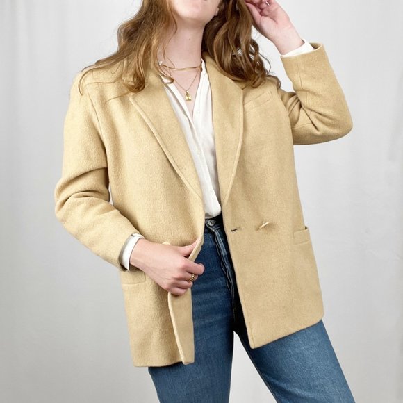 Vintage Irish Camel Hair Tan Oversized Blazer Jacket Long Trench Pea Coat Preppy - Picture 3 of 9
